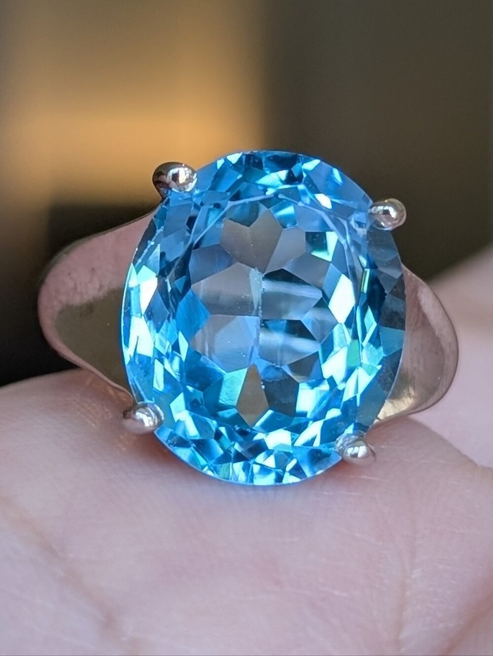 10K White Gold Swiss Blue Topaz Solitaire Ring
